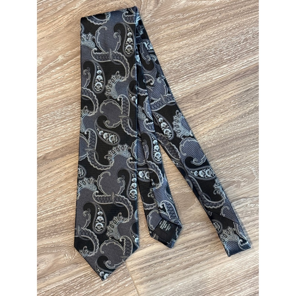 Ermenegildo Zegna Silk Tie Black Gray Silver Paisley Made in Italy Luxury